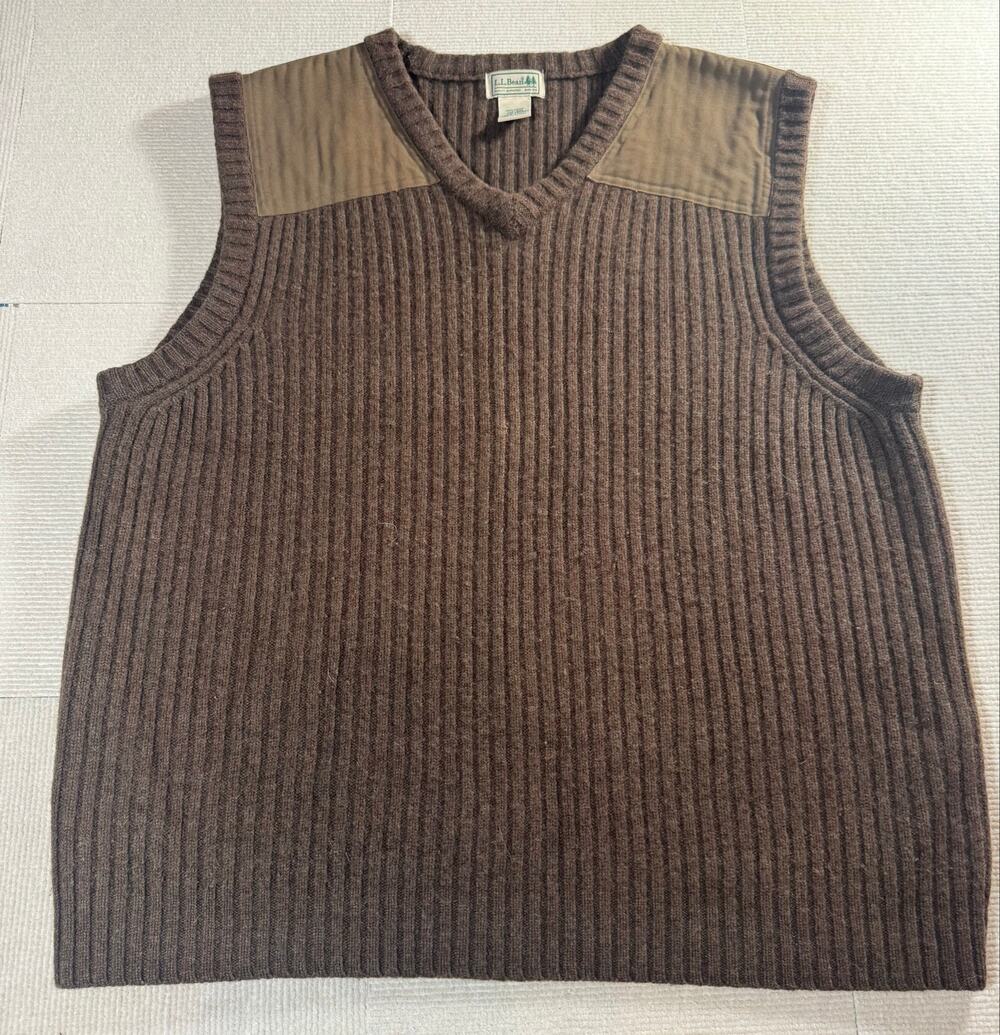 Vintage LL Bean Men's XXL Hunting Shooting Vest 100% Merino Lamb's Wool Brown